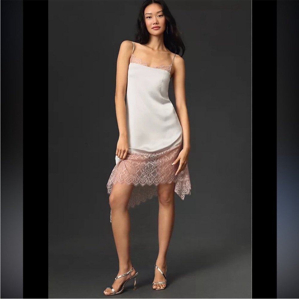 Anthropologie Lace-Trimmed
Asymmetrical Midi Slip Dress size 8
NWT